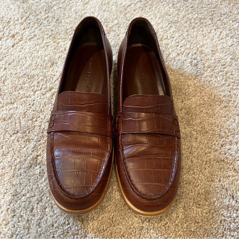 Jenni Kayne Croc Embossed Loafers Cognac Size 40